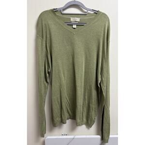 Banana Republic Men’s L Green V-Neck Sweater Silk Linen Lightweight Knit